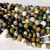 15 "Naturalny Prawdziwy Zielony Żółty Biały Ocean Jasper Okrągły Luźny Kamień Biżuteria Naszyjniki Bransoletki Koraliki Gemstones 06510