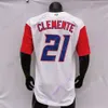 21 Roberto Clemente Koszulka retro Szara prążkowana Puerto Rico Żółta retro konopno-szara 21 Naszywka z flagą Hall of Fame Czarny Santurce Crabbers Biały pulower