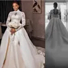 Lyx Afrika hög hals sjöjungfru bröllopsklänningar brudklänningar med löstagbar tågspets applicerade full ärmar lång brudklänning RO3286