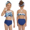 2021 Menina Swimsuit Duas Peças Swimwear Infantil Swimwear Swim Suits Criança Ruffle Bikinis Split Mesh Biquini Conjuntos de Banheira 2-14T