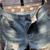 Re-season Thin Denim Shorts Men's Hole Retro Jeans Trendy Fashion Pants Straight Five-point Denims Top Quality Trousers Summer Man