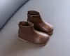Boots 2021 Winter For Children Girls Ankle Shoes Soft-Soled Baby Leather Low Heels Side Zipper Kids Boot WR08153