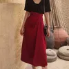 VGH Vintage Asymmetrical Skirt Women High Waist Split Elegant Ruched Irregular Midi Skirts For Female Fashion Clothing Tide 210421