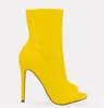 Sexy Women Peep Toe Rose Pink Stiletto Heel Short Boots Patent Leather White Yellow High Heel Ankle Booties Big Size