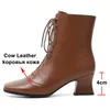 Meotina Kış Ayak Bileği Çizmeler Kadın Doğal Hakiki Deri Garip Stil Topuk Kısa Çizmeler Zip Kare Ayak Ayakkabı Lady Sonbahar Boyutu 43 210608