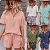 Sweatsuits de verão para mulheres duas peças moda casual esportes shorts v pescoço ternos homewear dois conjuntos 210508