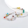 Hoop Huggie THJ Böhmische große vergoldete Ohrringe für Frauen, eingelegt mit mehrfarbigen Perlen, Acryl, trendiger Schmuck, Party