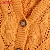Kvinnor Vintage Orange Twist Oversized Knitted Vest Turtleneck Sweater Ruffles Ärm Kvinnlig Waistcoat Top Be576 210416