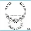 Moda Fake Septum Medical Titanium Ring Piercing Silver Crystal Indian Body Clip Hoop for Women Girls Jewelry Gift LBM7Y An￩is x41dd
