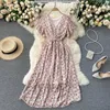 Holiday Dress Women's Summer Bohemian Floral Print Chiffon Casual V-neck Butterfly Sleeve Sash Bandage Midi es 210603