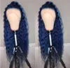 Peruca de onda de água azul escuro com cabelo bebê alta temperatura perucas dianteiras de renda sintética para mulheres negras cosplay