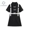 Vintage noir robe femmes gothique été Streetwear Harajuku kawaii simple boutonnage manches courtes Goth robes fille Punk 210515