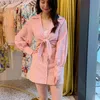 Women Summer Plaid Vintage Blazers Dress Long Sleeve Hollow Out Bow Tie Female Elegant Casual Mini Dresses Clothes Vestidos 210513