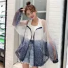 Damenjacken Harajuku Sonnenschutzmantel Farbverlauf Pailletten Damenjacke Damen Dünn Plus Size Feminin Langarm Transparent