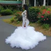 Vestido de casamento de sereia africano Ruffles 3d laço apliques plus tamanho bride vestidos ilusão mangas compridas noivas vestidos de novia