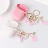 Süße Mädchen-Schlüsselanhänger, Autoschlüssel, Schlüsselanhänger, Taschendekoration, rosa Rosette, Regenbogen-Anhänger, Charms für Airpods für Samsung Galaxy Buds, Geschenk H1011