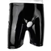 Друцов мужские сексуальные открытые промежности кожаные короткие брюки для секса глянцевый латекс Bodycon Crotchless патентный боксер нижнее белье