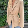 ヨーロッパとアメリカのファッション：春の女性のカーディガンタイウエストラペルスリムスーツコート210602