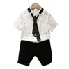 Ensemble de vêtements d'été pour garçons, style gentleman, chemise à manches courtes avec cravate et short, ensemble 2 pièces, tenues pour enfants de 2 à 7 ans, 2021