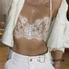 Cryptographic Button White Lace Bralette Sexy Backless Crop Tops Women Sleeveless Summer Cropped Feminino Tops Underwear T200717