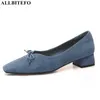 Allbitefo Bowknot Design Sheepskin Suede Äkta läder Kvinnor Klackar Skor Fashion High Heel Shoes High Heels Talons Hauts Femme 210611