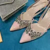 2021 Pekade Toe Rensa PVC Sandaler Kattunge Heel Kvinnor Bling Crystal Summer Party Dress Shoes Bridal Bröllopspumpar