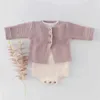 Baby Kleidung Set Mädchen Gestrickte Mantel Jacke Jungen Overalls Hosen Baby Strick Body Kinder Langarm T-shirt Neugeborenen Kleidung Anzug 210413