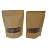 30st 18x26cm Klart fönster Matte Stå upp Kraft Paper Zipper Packing Pack Bags för torkad frukter Blomma Tear Notch Reusable Food Pack