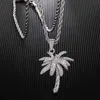 Hip Hop Bling Iced Out Micro Paved CZ Palm Tree Hängen Halsband för män Rapper Smycken med Tennis Chain