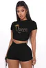 Casual Workout Active Wear Women Two Piece Sets Short Sleeve QUEEN Letter Print The 90s T Shirts + Biker Shorts Streetwear 210525