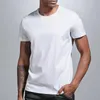 T-shirts pour hommes coton peigné à manches courtes col rond T-shirt blanc couleur unie chemise de fond publicité