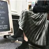 Vintage Plus Size Women Metallic Silver Pleated Long Skirt High Waist Elascity Casual Party Maxi Korean Fashion Bottoms 210421