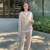 Moda Sólida de malha de duas peças definir mulheres com capuz moletom + camisola calças tracksuits casual coreano feminino esporte conjuntos 210518