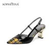 SOPHITINA couleurs mélangées sandales femmes talons épais mode treillis élément bout pointu sandales élégantes grande taille chaussures femmes SO493 210513