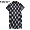 Korobov sommar ny chic träff färg patchwork streetwear klänning polka dot randiga retro klänningar koreanska hajuku vestidos mujer 210430