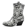 Meotina damskie buty zima buty westernowe wąż drukuj spike obcasy kostki botki zamek błyskawiczny okrągłe palcece buty kobiet jesień plus rozmiar 4-12 210608