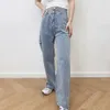 Bbwm kvinna jeans hög dubbel midja kläder bred ben denim kläder streetwear vintage mode hål raka byxor 210520