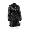 Leather Shirts Dress Casual Ladies Lapel Buttons Black PU Dresses With Belt Winter Autumn Long Sleeve Women Slim Fit Dress 210521