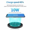 Chargeur rapide sans fil rapide de haute qualité QI 10W chargeant un tampon en métal lisse avec lumière LED pour Iphone 11 12 XR Samsung S20 S21 Htc