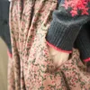 Frühling Herbst Kunst Stil Elastische Taille Baumwolle Leinen A-linie Lange Rock Frauen Lose Beiläufige Vintage Floral Rock Hohe Qualität S364 210412