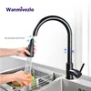 Black Pull Out Kitchen Faucet Silver Single Handle Nickel Kitchen Tap Single Hole Handle Swivel Sprayer Water Mixer Tap 210724