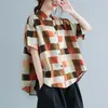 Camicie casual da donna in cotone e lino oversize Nuova estate stile semplice Plaid vintage allentato Top a manica corta femminile S3525 210412