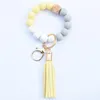 Silicone Beaded Bangle Keychain med tofs för kvinnor Party Favor, Wristlet Key Ring Armband RRD11896