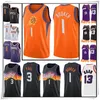 자수 Devin 1 Booker Jersey Chris 3 Paul Jerseys Steve 13 Nash 레트로 메쉬 농구 S-XXL 오렌지 블랙 퍼플 화이트 33333