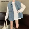 Vår Höst Denim Vest Kvinnor Casual Solid Fickor Design Waistcoat Koreanska Chic Loose Outwear Kvinna Jeans Toppar 210601