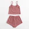 Pijamas de verão Conjunto para mulheres macio confortável manga curta camisetas shorts solto home desgaste strap underwear 210809