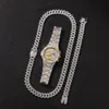 Män Halsband Iced Out Miami Kubansk kedja Hip Hop Smycken Rose Gold Silver Diamond Watch Halsband Armband Set