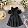 Sexy Lady Mujer Vestido Sling Off Hombro Vestidos Slim Fit Manga corta Robe Mujer Ropa Dulce Vestidos Blancos 210519