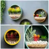 Wall Vase Art Solid Color Bonsai Round Vase Artificial Flower Basket Wall Planter Pot Colored Stone Hanging Vases for Home Decor 210409