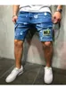 2021 Novo Estilo Estilo Stretchy Rasgado Motociclista Motociclista Bordado Imprimir Calças de Jeans Bolso Destruído Gravado Slim Fit Alta Qualidade Denim Shorts X0621